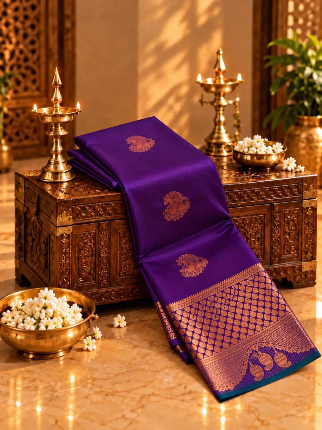 Paisley Butta Checked Pallu Soft Silk Saree